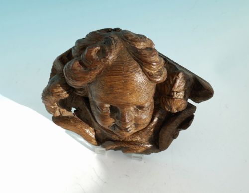 ANTIQUE 15THC CARVED OAK HEAD OF A CHERUB COMPLETE WITH SHAPED RUFF FRENCH C144060 - ADDITIONAL PHOTO 2