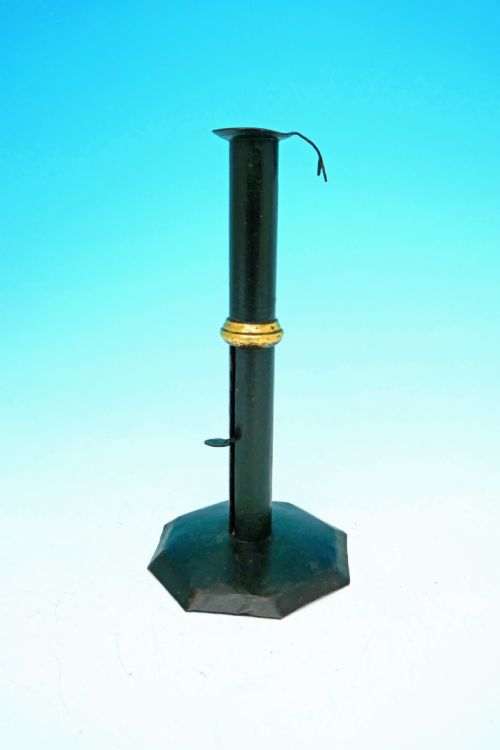 antique metalware single 18thc toleware hogscraper candlestick english c1780c1800 - CATEGORY: ANTIQUE LIGHTING - DATED 18TH CENTURY