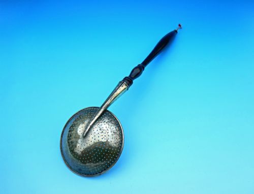 ANTIQUE 19THC METALWARE BRASS SKIMMER WITH TURNED FRUITWOOD HANDLE ENGLISH C180020 - ADDITIONAL PHOTO 4