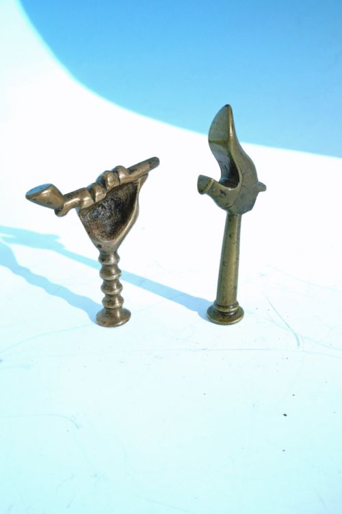 two early 19thc antique metalware brass pipe tampers english c182040 c184060 - CATEGORY: ANTIQUE METAL - DATED 19TH CENTURY