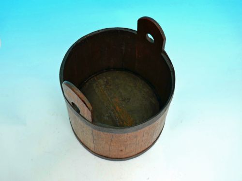 ANTIQUE TREEN 19THC STAVED DECORATORS BUCKET WITH MAKERS LABEL ENGLISH C186080 - ADDITIONAL PHOTO 1