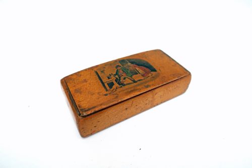 antique early 19thc treen mauchline ware snuff box smelling a rat english c182040 - CATEGORY: ANTIQUE BOXES - DATED 19TH CENTURY