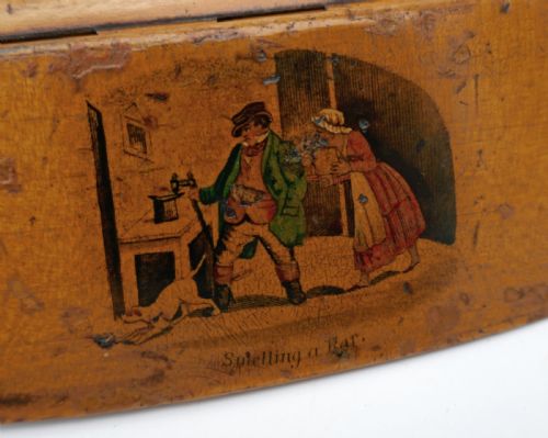 ANTIQUE EARLY 19THC TREEN MAUCHLINE WARE SNUFF BOX SMELLING A RAT ENGLISH C182040 - ADDITIONAL PHOTO 2