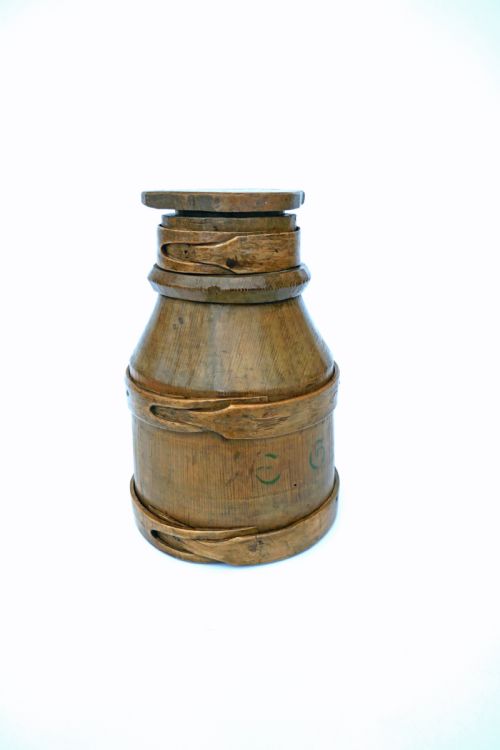 a small 19thc treen pine lathe bound milk cream churn french c1840 - CATEGORY: ANTIQUE MISCELLANEOUS - DATED 19TH CENTURY