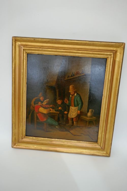 antique 19thc oil on oak panel of a tavern scene dutch c187090 - CATEGORY: ANTIQUE ART - DATED 19TH CENTURY