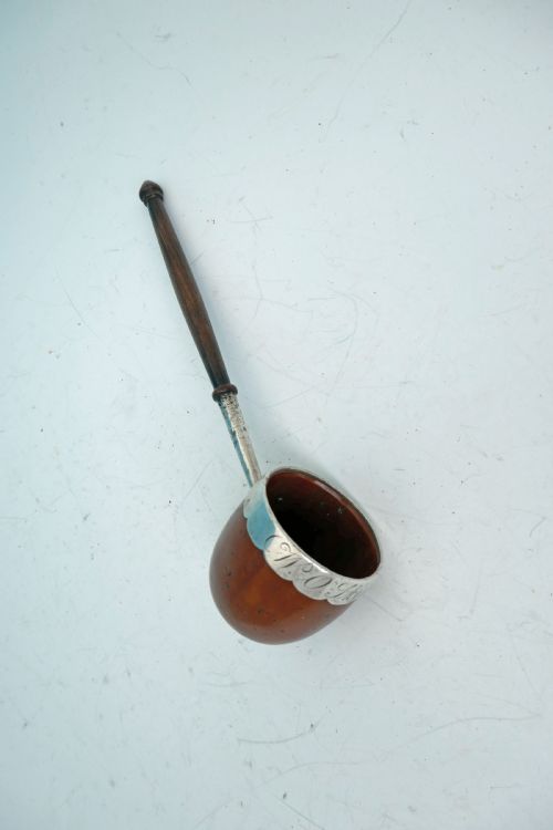 antique treen 18thc silver rimmed toddy ladle engraved w o skinner scottish c177090 - CATEGORY: ANTIQUE SILVER - DATED 18TH CENTURY