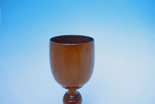 ANTIQUE 19THC TREEN FRUITWOOD TURNED GOBLET WITH RAISED PEDESTAL BASE ENGLISH C180020 - ADDITIONAL PHOTO 4