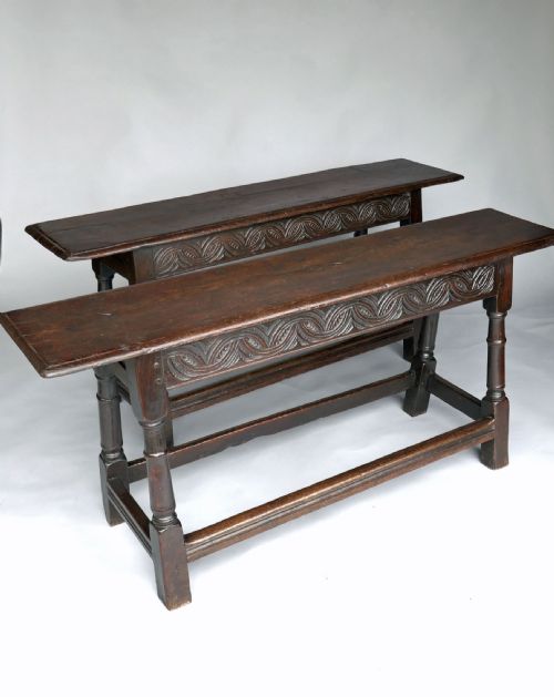 antique early english furniture 17thc pair of oak joyned benches english c162040 - CATEGORY: ANTIQUE FURNITURE - DATED 17TH CENTURY