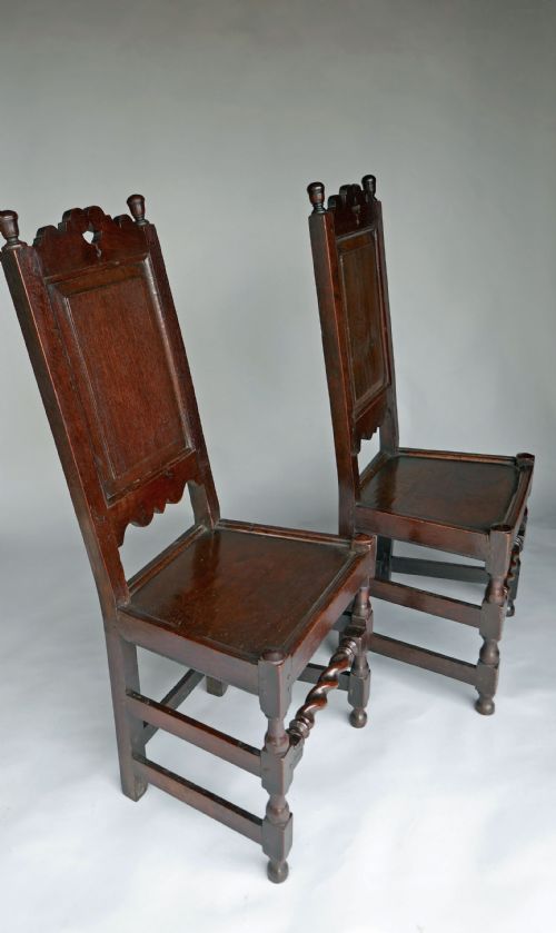 ANTIQUE OAK COUNTRY FURNITURE 17THC PAIR OF JOYNED OAK SIDE CHAIRS ENGLISH C168090 - ADDITIONAL PHOTO 1