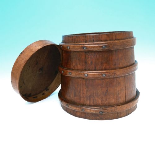 ANTIQUE TREEN 19THC OAK COOPERED LIDDED FLOUR BARREL ENGLISH C184060 - ADDITIONAL PHOTO 1