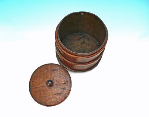 ANTIQUE TREEN 19THC OAK COOPERED LIDDED FLOUR BARREL ENGLISH C184060 - ADDITIONAL PHOTO 2