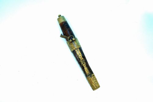 19thc antique scandinavian skinning knife sheath named dated 1843 - CATEGORY: ANTIQUE METAL - DATED 19TH CENTURY
