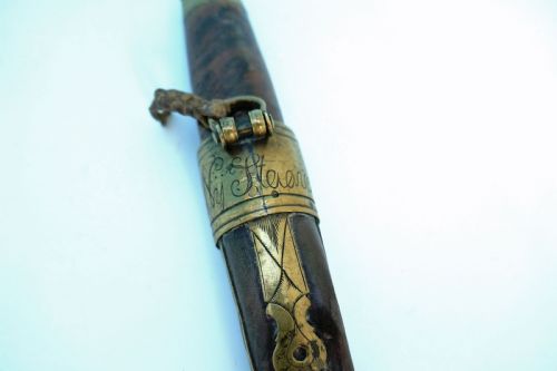 19THC ANTIQUE SCANDINAVIAN SKINNING KNIFE SHEATH NAMED DATED 1843 - ADDITIONAL PHOTO 3
