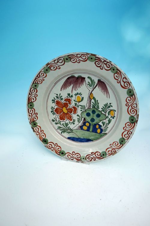 antique 18thc dutch delftware polychrome charger c177090 - CATEGORY: ANTIQUE CERAMICS - DATED 18TH CENTURY