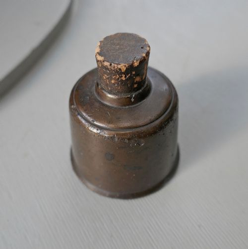 18thc antique metalware bronze desk inkwell with original cork c176090 - CATEGORY: ANTIQUE MISCELLANEOUS - DATED 18TH CENTURY