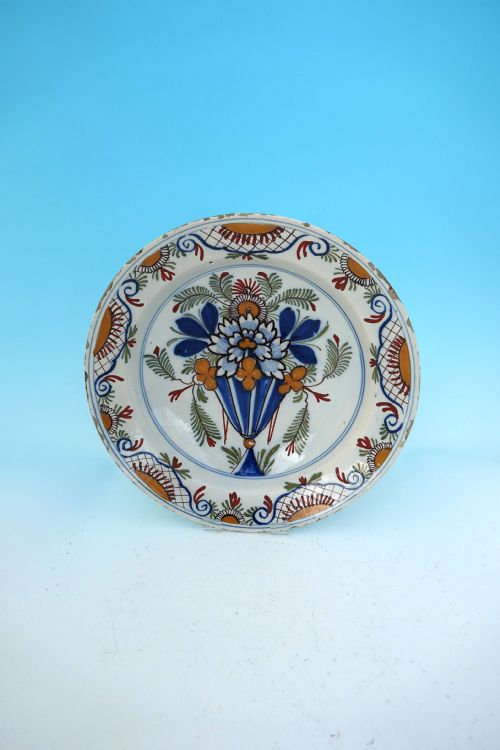 antique pottery 18thc delft polychrome charger dutch c177090 - CATEGORY: ANTIQUE CERAMICS - DATED 18TH CENTURY