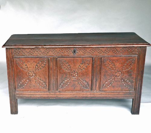 17thc oak furniture panelled joyned english coffer c164060 - CATEGORY: ANTIQUE CHESTS - DATED 17TH CENTURY