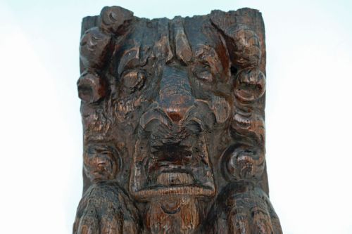 ANTIQUE 17THC OAK CARVING LIONS HEAD IN DEEP RELIEF ENGLISH C164060 - ADDITIONAL PHOTO 1