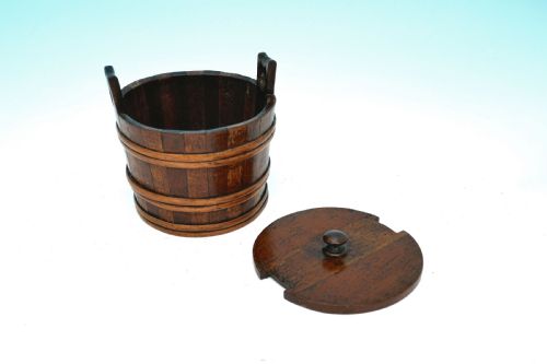 ANTIQUE TREEN 19THC LIDDED BANDED BARREL WITH HEART DECORATION SCOTTISH C184060 - ADDITIONAL PHOTO 2