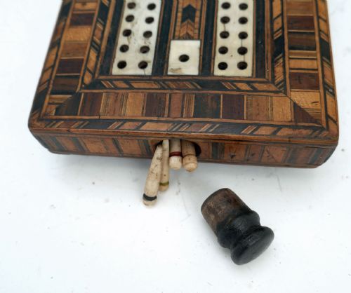 ANTIQUE 19THC TREEN TUNBRIDGE STYLE AND BONE CRIBBAGE BOARD ENGLISH C184060 - ADDITIONAL PHOTO 2