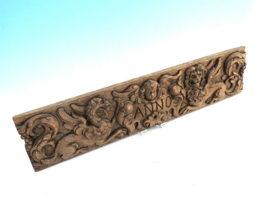 antique 17thc oak carved panel of a lion phoenix anno dutch c1640 c1660 - CATEGORY: ANTIQUE MISCELLANEOUS - DATED 17TH CENTURY