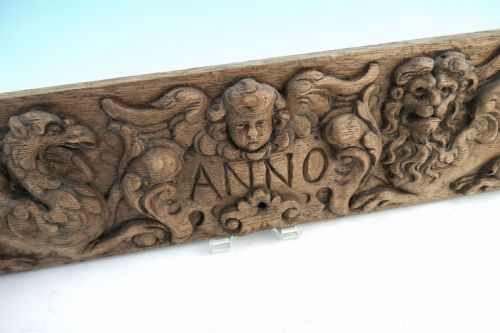 ANTIQUE 17THC OAK CARVED PANEL OF A LION PHOENIX ANNO DUTCH C1640 C1660 - ADDITIONAL PHOTO 1