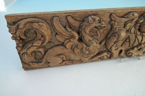 ANTIQUE 17THC OAK CARVED PANEL OF A LION PHOENIX ANNO DUTCH C1640 C1660 - ADDITIONAL PHOTO 2