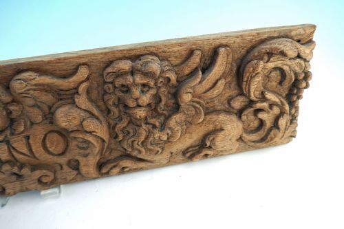 ANTIQUE 17THC OAK CARVED PANEL OF A LION PHOENIX ANNO DUTCH C1640 C1660 - ADDITIONAL PHOTO 3