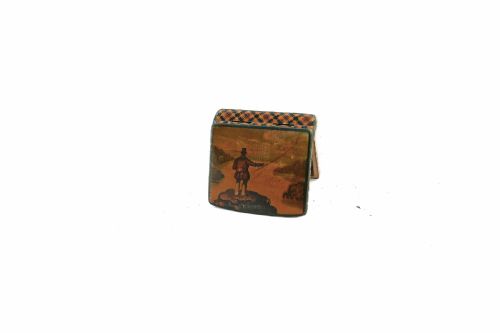 19thc treen small mauchline ware painted angler snuff box scottish c182040 - CATEGORY: ANTIQUE BOXES - DATED 19TH CENTURY