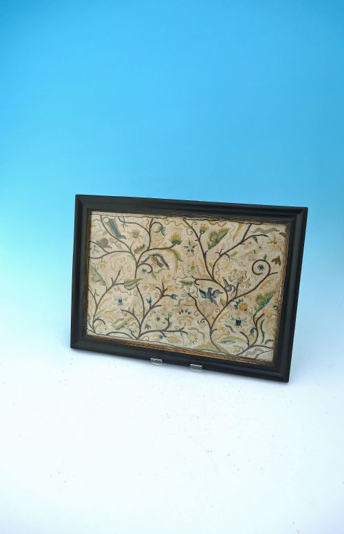 antique 17thc needlework on fine muslin with flowers birds insects english c162040 - CATEGORY: ANTIQUE MISCELLANEOUS - DATED 17TH CENTURY
