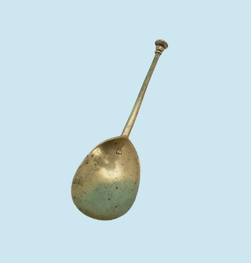 antique metalware latten brass 17thc seal top spoon english c162040 - CATEGORY: ANTIQUE METAL - DATED 17TH CENTURY