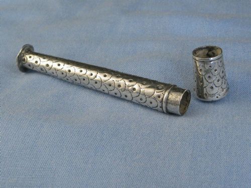 ANTIQUE 18THC METALWARE SILVER NEEDLECASE WITH FISH SCALE PATTERN DUTCH C172040 - ADDITIONAL PHOTO 2