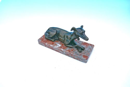 antique 19thc bronze sculpture of a recumbent greyhound continental c187090 - CATEGORY: ANTIQUE METAL - DATED 19TH CENTURY