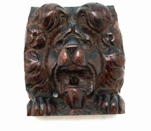ANTIQUE 17THC CARVED WALNUT PAIR OF LION HEADS ENGLISH C166080 - ADDITIONAL PHOTO 5