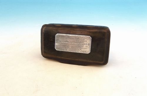 antique collectables 19thc horn snuff box brewery cc dated 1879 - CATEGORY: ANTIQUE BOXES - DATED 19TH CENTURY
