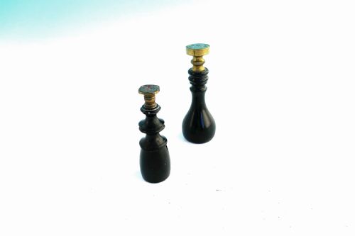 two 19thc treen antique turned ebony brass seal matrix english c186080 - CATEGORY: ANTIQUE MISCELLANEOUS - DATED 19TH CENTURY