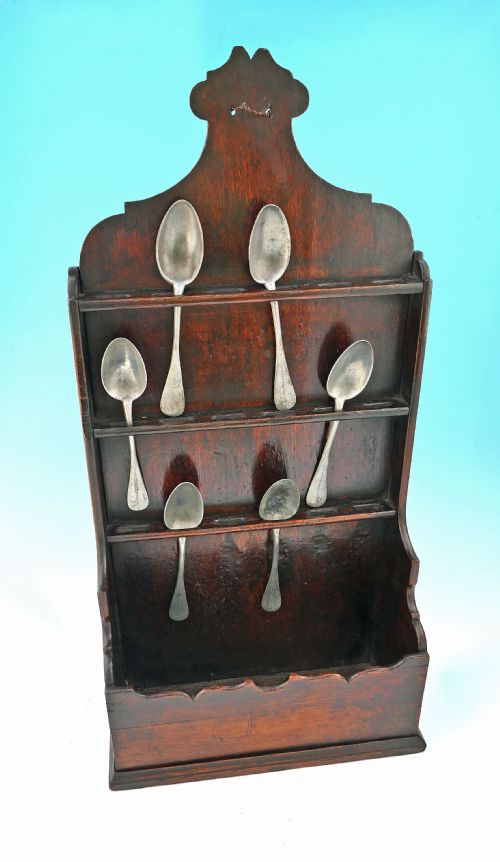 antique country furniture 18thc oak shaped spoon rack pewter spoons english c175070 - CATEGORY: ANTIQUE MISCELLANEOUS - DATED 18TH CENTURY