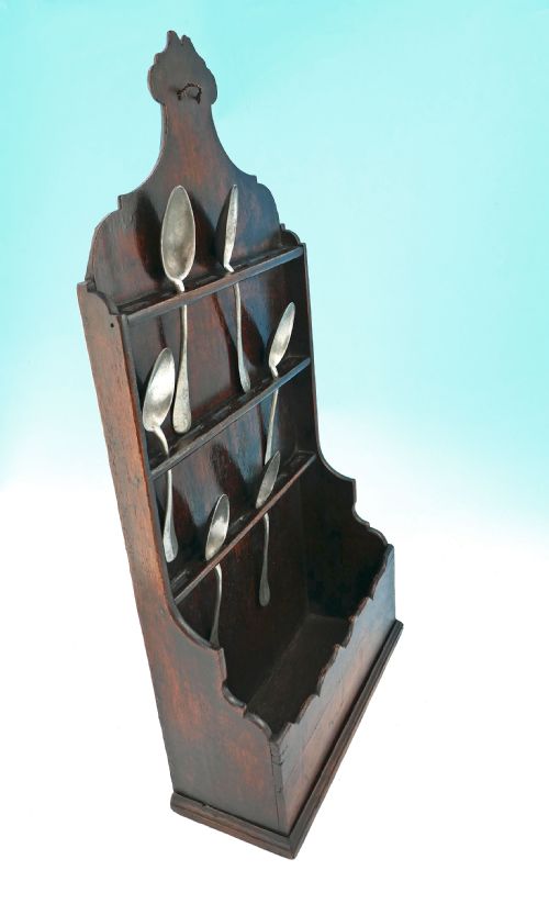 ANTIQUE COUNTRY FURNITURE 18THC OAK SHAPED SPOON RACK PEWTER SPOONS ENGLISH C175070 - ADDITIONAL PHOTO 1