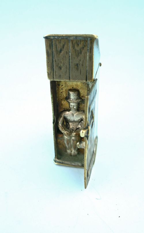antique metalware 19thc brass novelty toilet vesta box english c188090 - CATEGORY: ANTIQUE METAL - DATED 19TH CENTURY