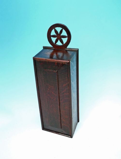 antique 18thc oak candlebox with unusual star wheel finial english c177090 - CATEGORY: ANTIQUE BOXES - DATED 18TH CENTURY