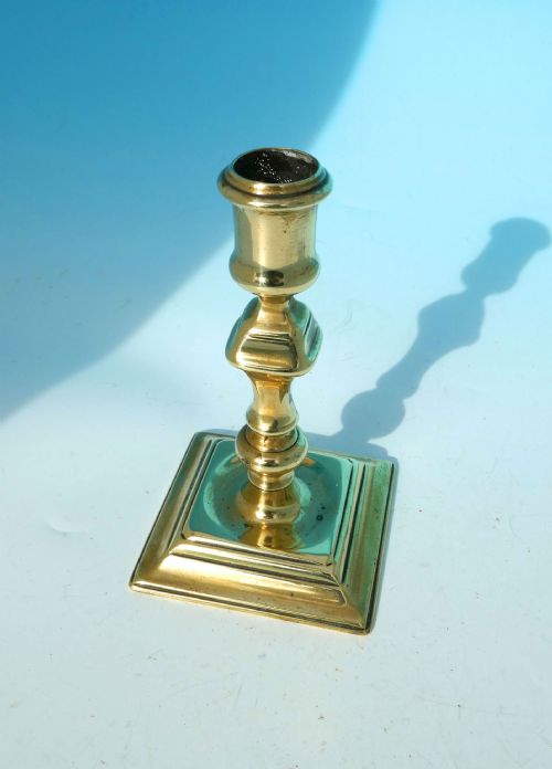 antique metalware 18thc unusual brass square based candlestick english c172030 - CATEGORY: ANTIQUE LIGHTING - DATED 18TH CENTURY