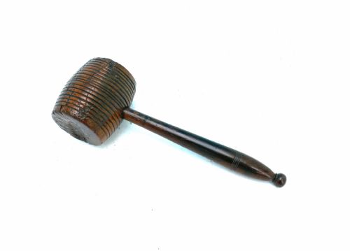 antique 19thc treen lignum vitae barrel mallet with ring turned decoration english c184060 - CATEGORY: ANTIQUE MISCELLANEOUS - DATED 19TH CENTURY