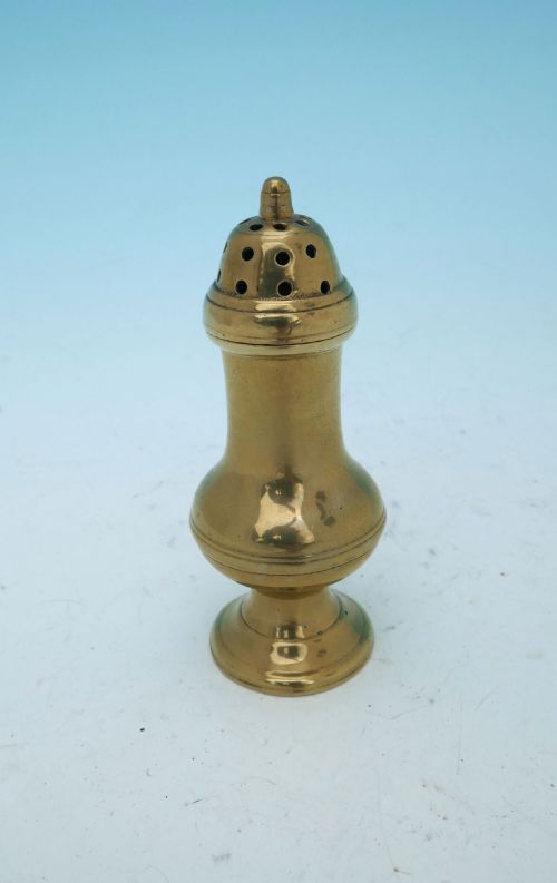 antique metalware 18thc brass muffineer with makers stamp on base english c176080 - CATEGORY: ANTIQUE METAL - DATED 18TH CENTURY