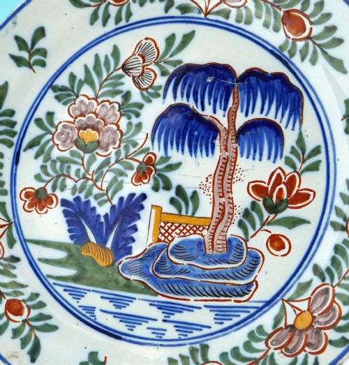 ANTIQUE POTTERY EARLY 18THC TWO POLYCHROME DELFT PLATES MARKED PK DUTCH C173040 - ADDITIONAL PHOTO 2