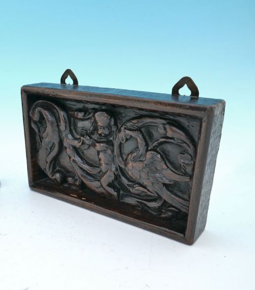 ANTIQUE PAIR OF 17THC OAK CARVED PANELS WITH CHERUBS AND BIRDS FLEMISH C166080 - ADDITIONAL PHOTO 2