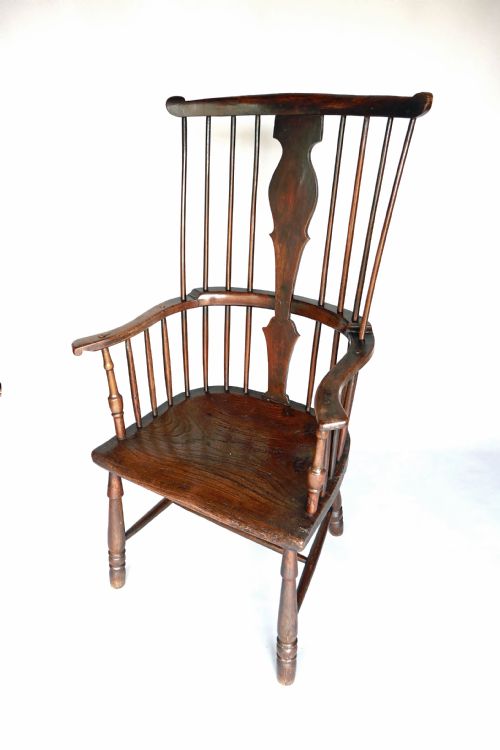 antique furniture 18thc elm fruitwood windsor comb back armchair english c174060 - CATEGORY: ANTIQUE CHAIRS - DATED 18TH CENTURY