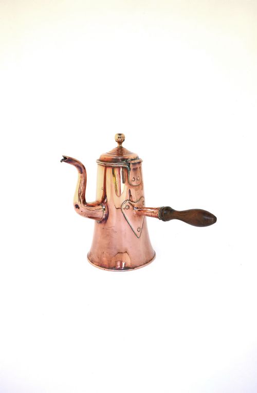 antique early metalware 18thc copper coffeepot with side handle english c175070 - CATEGORY: ANTIQUE METAL - DATED 18TH CENTURY