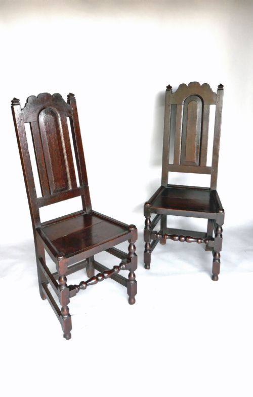 17thc period oak furniture pair of panel back chairs english c168090 - CATEGORY: ANTIQUE CHAIRS - DATED 17TH CENTURY
