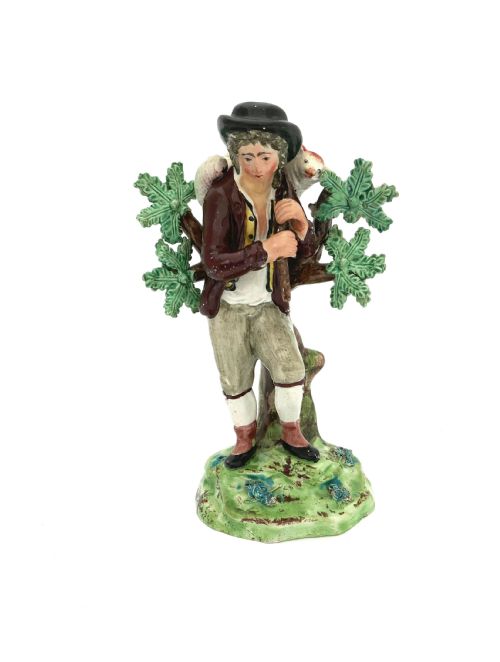 ANTIQUE POTTERY EARLY 19THC STAFFORDSHIRE SHEPHERD BOY CARRYING LAMB ENGLISH C180020 - ADDITIONAL PHOTO 1