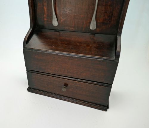ANTIQUE 18THC OAK SPOON RACK AND CANDLEBOX COMPLETE WITH PEWTER SPOONS ENGLISH C176070 - ADDITIONAL PHOTO 2